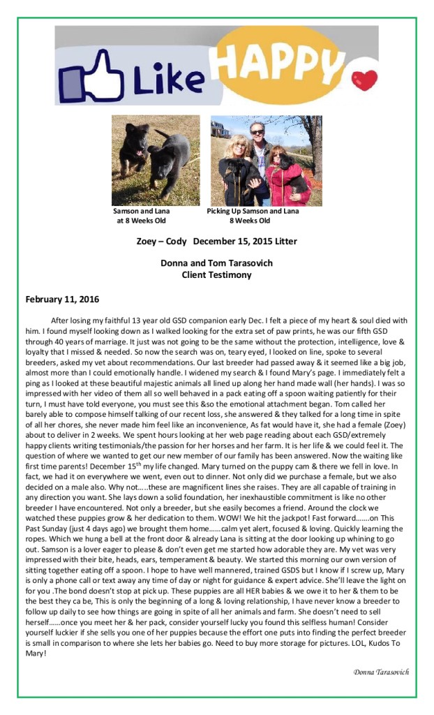 Donna and Tom Tarasovich Puppy Testimonial Revised Size 2